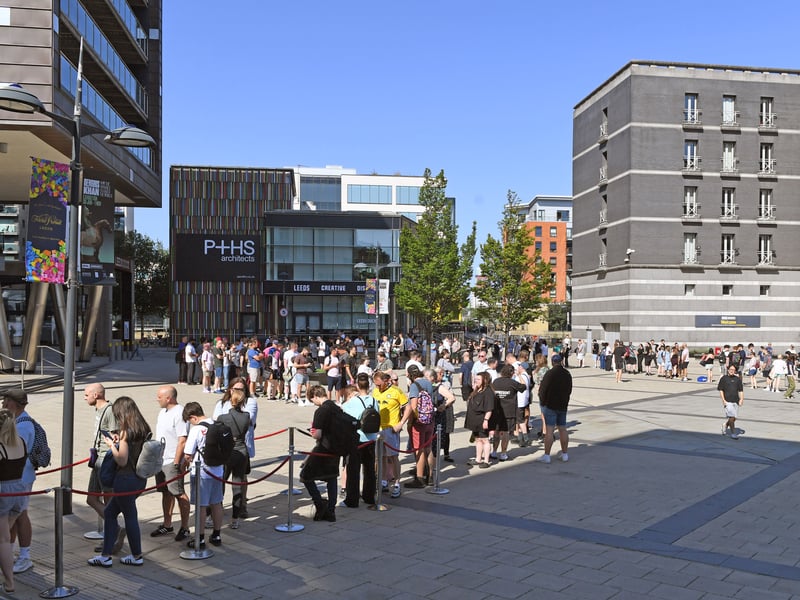 Pictured giant queues for the show at the New Dock Hall at the Royal Armouries this weekend. 
