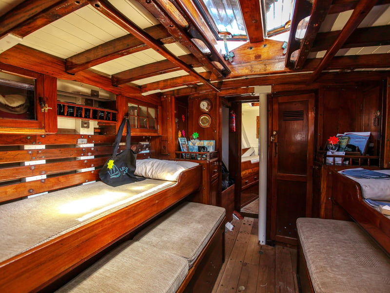 A picture of the main cabin. Sir Alec Rose spent 353 days at sea in the yacht.