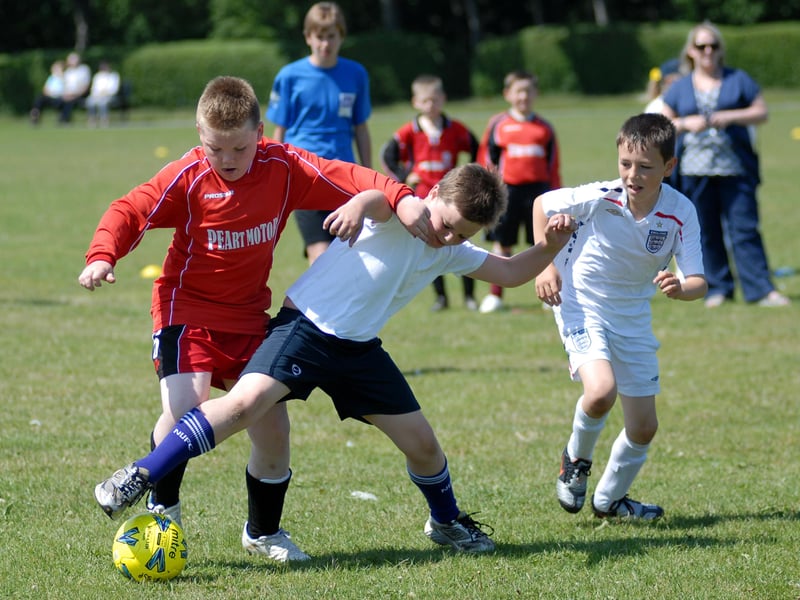 England battling for the ball in the Bents Park competition 16 years ago.