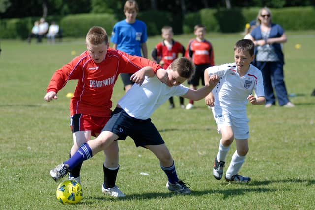 England battling for the ball in the Bents Park competition 16 years ago.