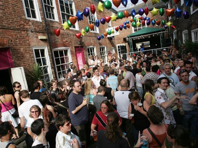 A packed Pride party.