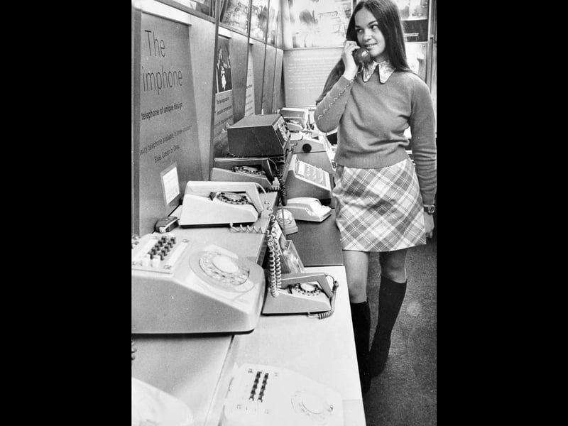 A glimpse of the future of communication in Market Drayton in October 1972, as 16-year-old Jane Davies tries out one of the telephones on display at a GPO travelling exhibition on Towers Lawn car park. The exhibition showcased the latest developments in telephone technology. Do you remember visiting travelling exhibitions like this, or the days before everyone carried a phone in their pocket?