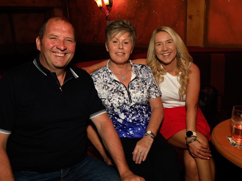 From left, Keith Cunningham, Helen Dunn and Catherine Curley at the Darts Competition, in Aid of Hope Camp held in Peoples' Bar, Claudy.