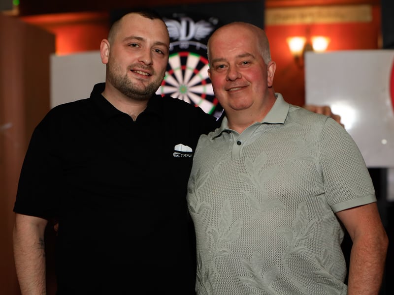 Darts contestants Dean Gallagher and Eddie Donnelly. 