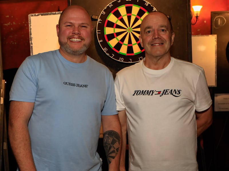 Darts contestants Joe O'Neill and Brendan Quigg. 