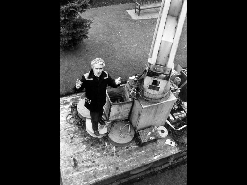 Before the sparkle of the finished display came the hard work behind the scenes. Bill Doody prepares the Christmas tree lights at All Saints Parish Church gardens, Wellington, in 1975. Do you remember gathering to see the lights switched on?