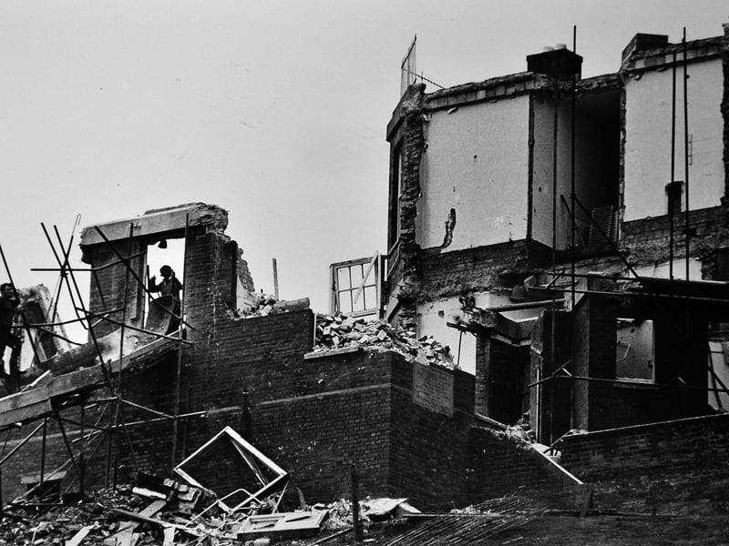 History coming down brick by brick. This 1975 photograph captures the demolition of the 1925 wing of the Royal Salop Infirmary, a building remembered by generations of patients, staff and visitors. What are your memories of the RSI?