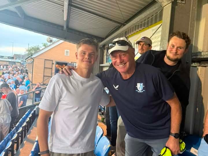 Sheffield Wednesday players mingled with supporters before the game against Hallam, pictured left is Ernie Weaver.