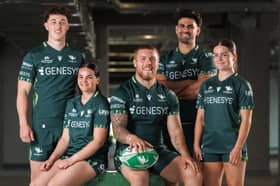 Connacht players model the new Connacht Rugby jersey for the upcoming season.
