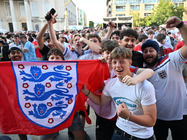 England fans in Millennium Square during the screening of England v Argentina World Cup semi final.