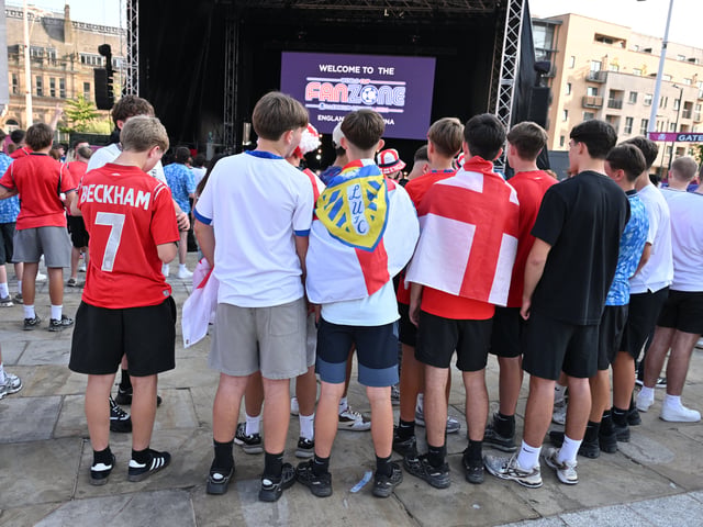 England fans in Millennium Square during the screening of England v Argentina World Cup semi final.