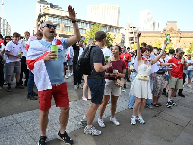 England fans in Millennium Square during the screening of England v Argentina World Cup semi final.