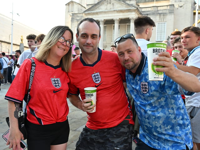 England fans in Millennium Square during the screening of England v Argentina World Cup semi final.