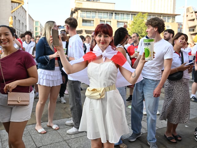 England fans in Millennium Square during the screening of England v Argentina World Cup semi final.