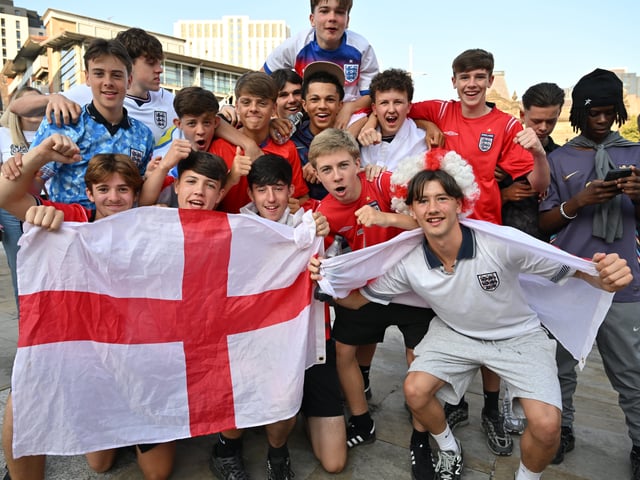England fans in Millennium Square during the screening of England v Argentina World Cup semi final.