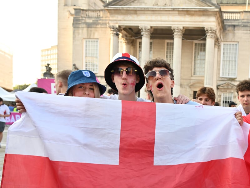 England fans in Millennium Square during the screening of England v Argentina World Cup semi final.