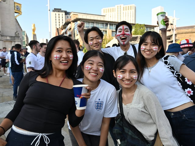 England fans in Millennium Square during the screening of England v Argentina World Cup semi final.