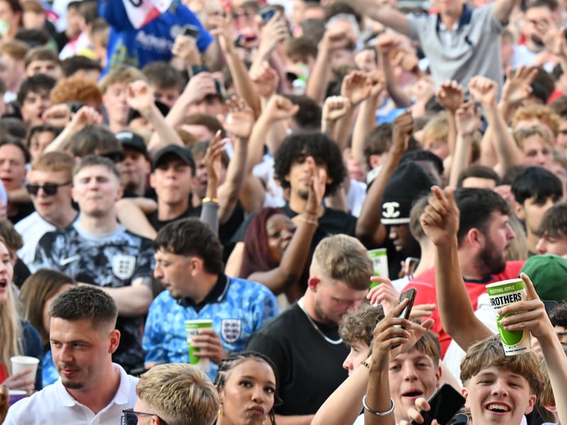 England fans in Millennium Square during the screening of England v Argentina World Cup semi final.
