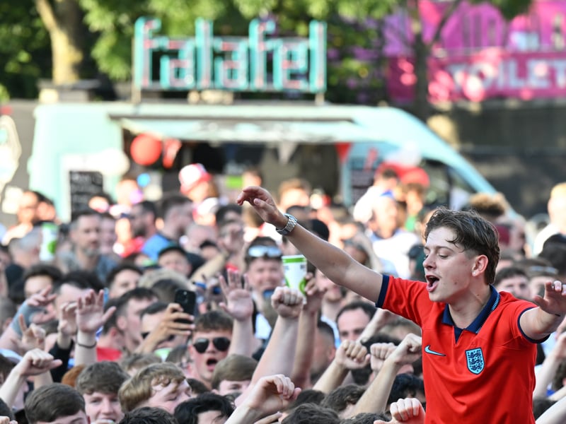 England fans in Millennium Square during the screening of England v Argentina World Cup semi final.