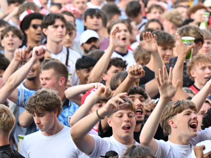 England fans in Millennium Square during the screening of England v Argentina World Cup semi final.