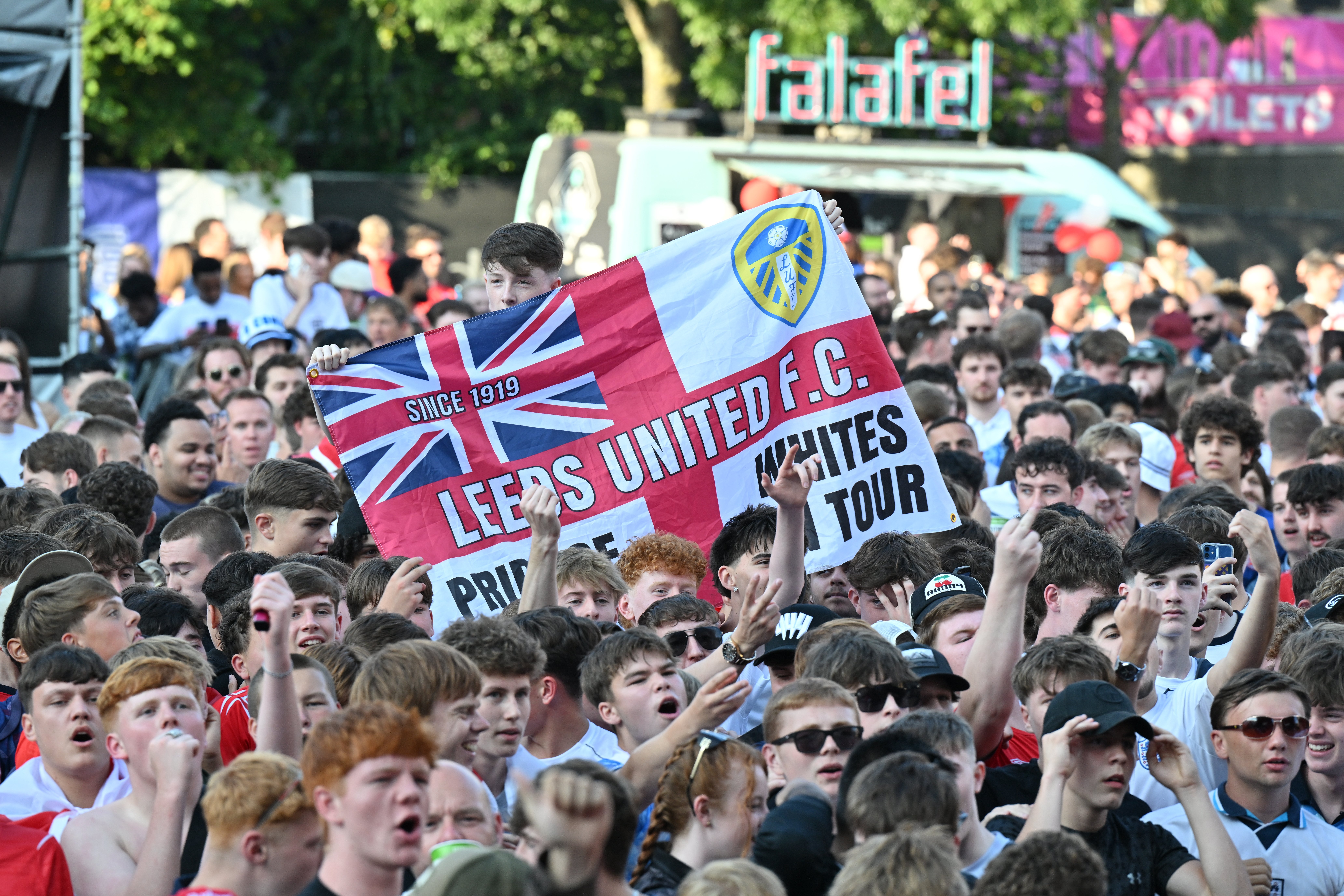 England fans in Millennium Square during the screening of England v Argentina World Cup semi final.