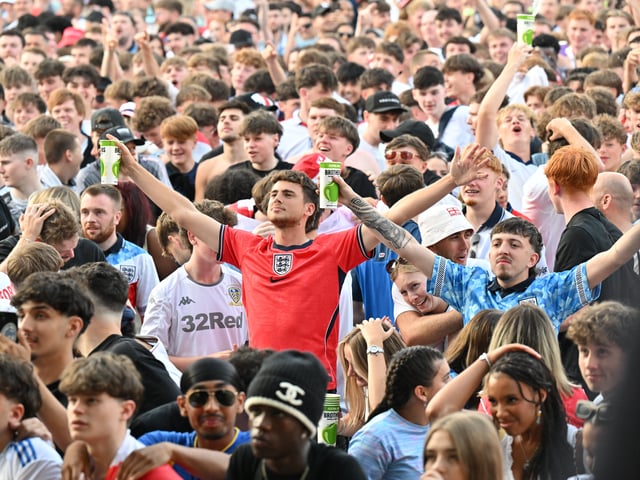 England fans in Millennium Square during the screening of England v Argentina World Cup semi final.