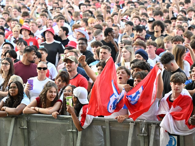 England fans in Millennium Square during the screening of England v Argentina World Cup semi final.