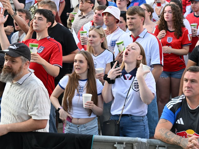 England fans in Millennium Square during the screening of England v Argentina World Cup semi final.