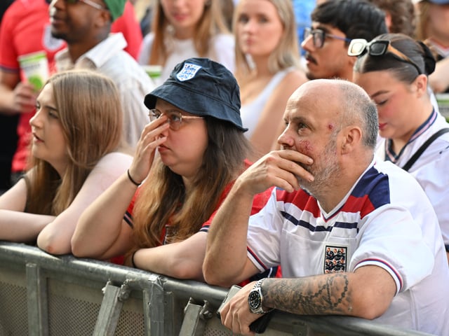 England fans in Millennium Square during the screening of England v Argentina World Cup semi final.
