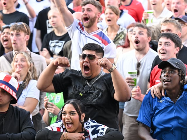 England fans in Millennium Square during the screening of England v Argentina World Cup semi final.