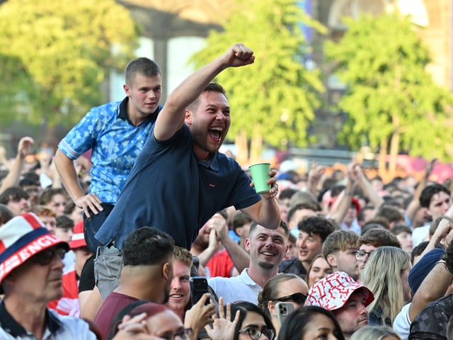 England fans in Millennium Square during the screening of England v Argentina World Cup semi final.