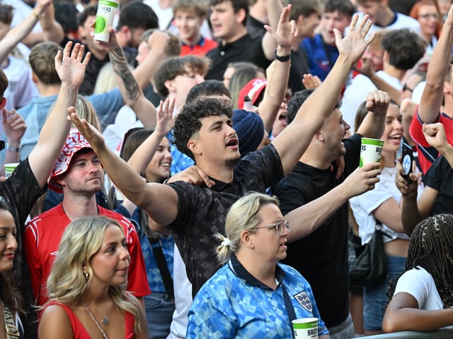 England fans in Millennium Square during the screening of England v Argentina World Cup semi final.