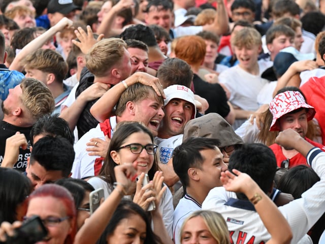 England fans in Millennium Square during the screening of England v Argentina World Cup semi final.