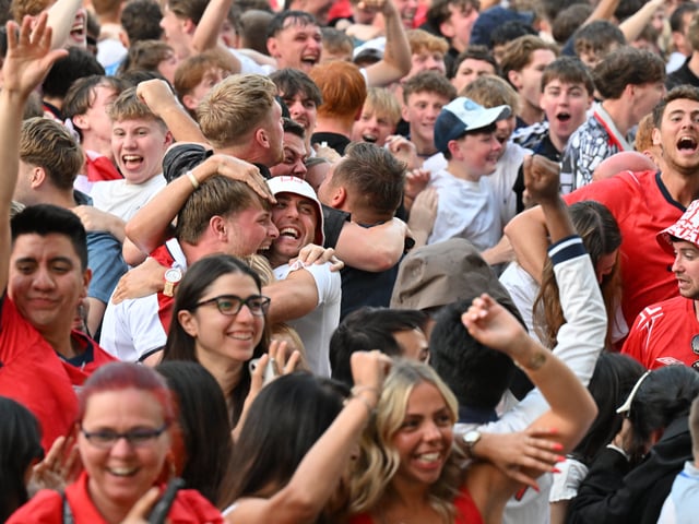 England fans in Millennium Square during the screening of England v Argentina World Cup semi final.