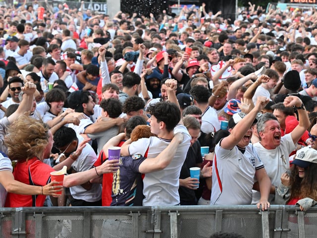 England fans in Millennium Square during the screening of England v Argentina World Cup semi final.