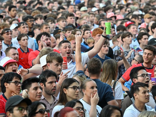 England fans in Millennium Square during the screening of England v Argentina World Cup semi final.