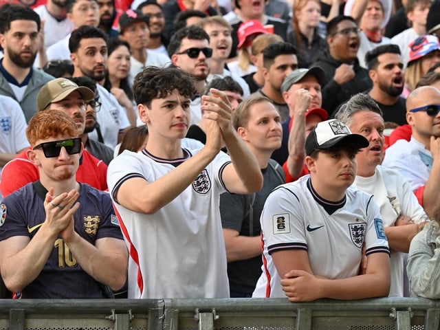 England fans in Millennium Square during the screening of England v Argentina World Cup semi final.