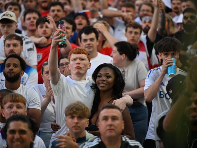 England fans in Millennium Square during the screening of England v Argentina World Cup semi final.