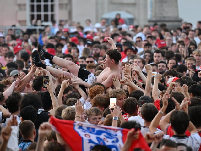 England fans in Millennium Square during the screening of England v Argentina World Cup semi final.