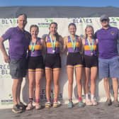The Galway RC Junior 18 Four crew which won silver, from left: Noel Stapleton (coach), Ciara McMorrow, Lily Couturier, Beatrice Kelly, Laura Carolan , and Tom Elwood (coach).