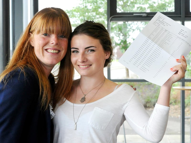 It was GCSE result day at Mortimer Community College in 2015 and here is Megan Payne (right) with her English teacher Helen Russell.