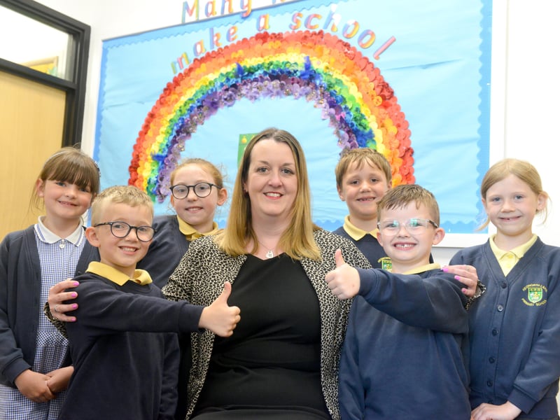 Hedworth Lane Primary School maintained its good Ofsted report in 2024 and head teacher Claire Hutchinson celebrated with pupils.
