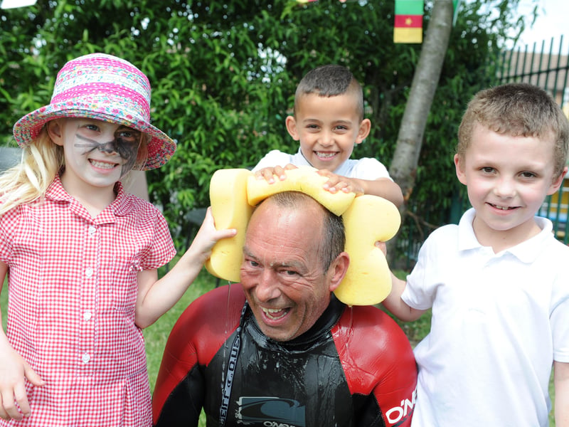 Paul Ormonde got a soaking from pupils Ava Powell, Jayden Allon and Jamie Binyon at the Biddick Infants School Family Fun Day in 2015.