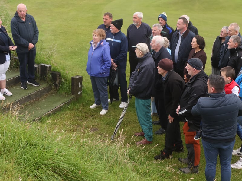 Lady Captain NWGC Rosalyn McLaren makes a speech at the event held to remember Plunkett Duffy