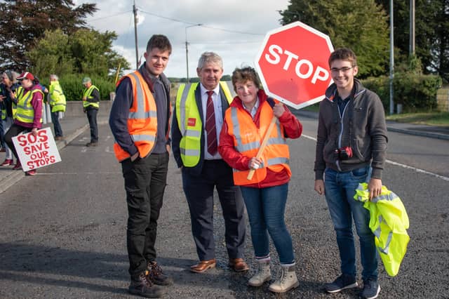L-R Gavin Treacy, Cllr Michael Maher, Jackie Flannery and Shane Dolphin on one of their many days of action at Kilmeen Cross.