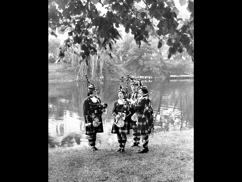 A delightful summer scene beside the River Severn in June 1967, as girl pipers from Aberdeen perform during the Shrewsbury Summer Show. Set against one of the town's most picturesque backdrops, it's a lovely reminder of one of the visiting performers that filled Shrewsbury with music each summer. Do you remember the Summer Show, or the sights and sounds that brought the riverside to life?