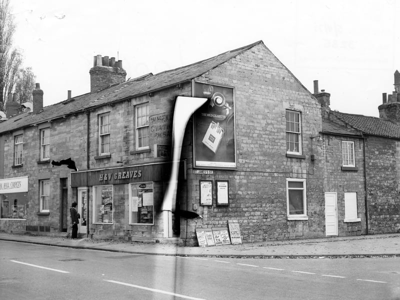 The junction of North Street and St.James's Street, with H & V Greaves, newsagents, on the corner. On the left of the picture is John Hall carpets and on the right houses at nos. 3-5 St. James's Street. Pictured in November 1975.