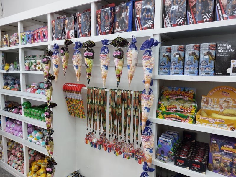 A selection of toys, sweets and games on offer
