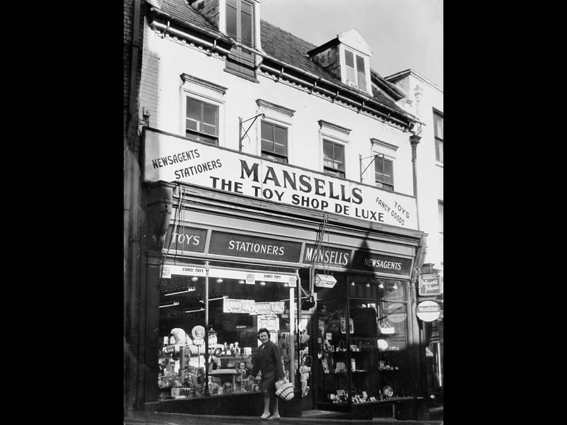 Mansells Toy Shop, Wyle Cop, Shrewsbury on October 17, 1967. The caption read 'Mansells bookshop, where Wilfred Owen bought his books.'