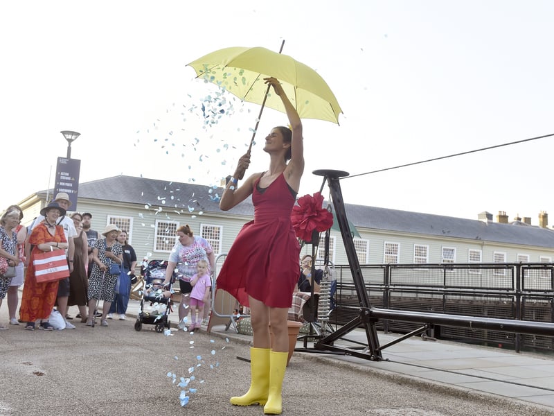 Circus in Motion at the Portsmouth Historic Dockyard. 

Pictured is: "Raindrops on Roses" by Poppy Plowman at Boathouse 5.

Picture: Sarah Standing (170726-4540)